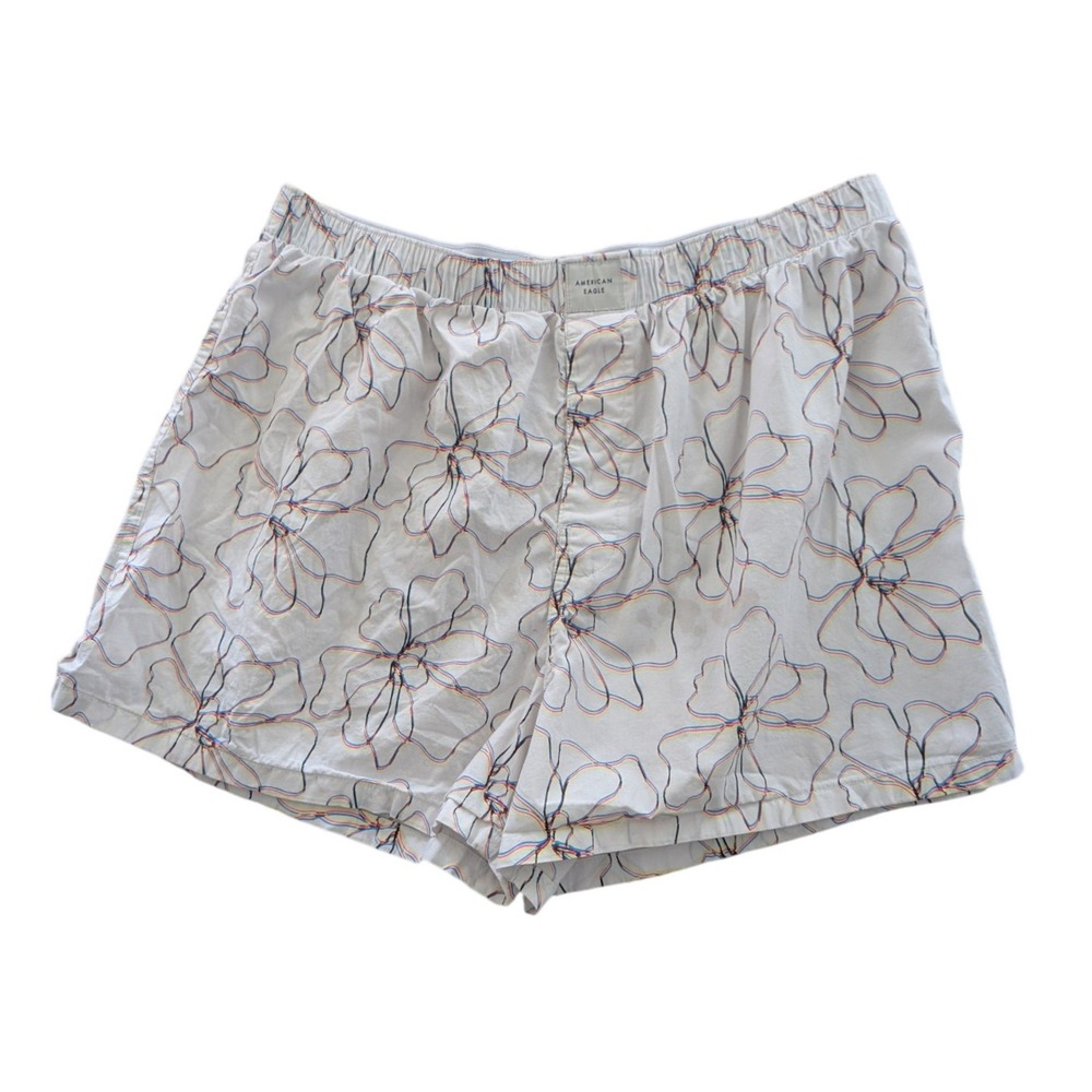 American Eagle Men XL White Floral 3D Line Art Print Cotton Blend Boxer Shorts